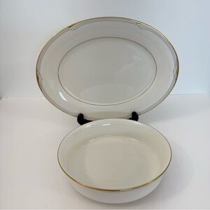 Noritake Fine China Golden Cove 7719 Set of Two Large Oval Plate and Bowl